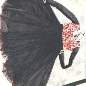 Super Ghair Black And Red Anarkali Suit