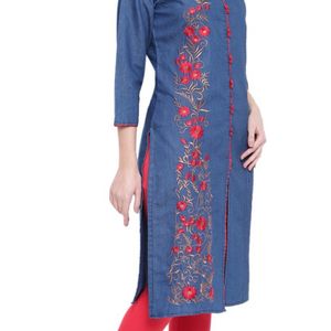 Women Denim Embroidery Kurta