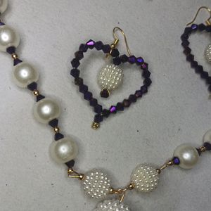 White Pearl And Purple Crystal Bead Nacklace Set