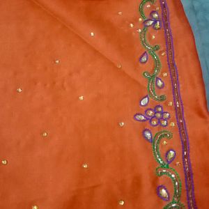 Orange Blue Heavy Dupatta 4 Side Stone Work With