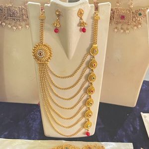 Moti, Diamond Necklace Set With Earrings Mangtika