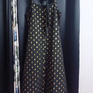 Urbanic Black N Gold Aline Buttondown Belt Dress