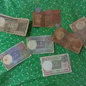 Combo Of Old Indian Notes And Coins