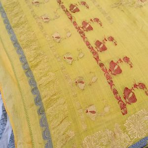 Gadwal yellow colour saree