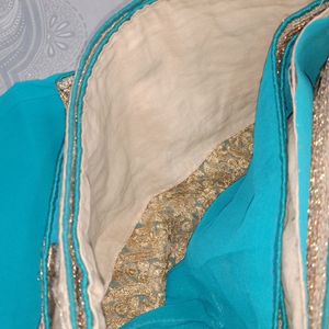 Sea Green Heavy Complete Saree Women