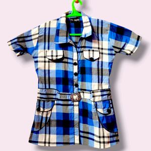 Blue Striped Cotton Shirt For Women/Girls - M Size