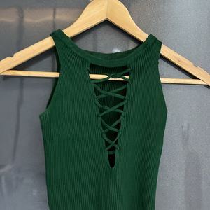 Dark Green Ribbed Tank Top