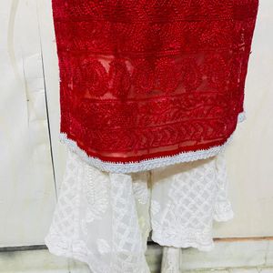 Red White Lakhnavi 2 Pec Dress Orignal