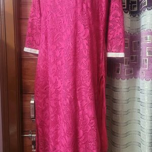 ≈** Trendy Pink Net Kurti With Lace**