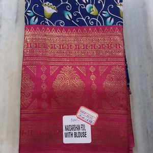 Navy Blue Dola Foil Saree (Nandhi Design)