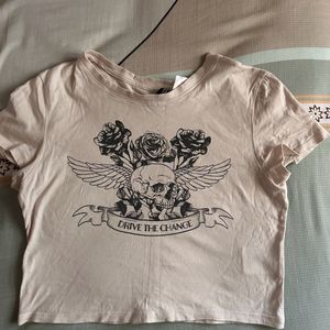 H&M Beige Printed Crop Tee