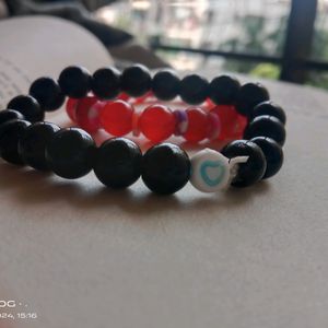 Black and red bracelet with ♥️ nd rubber beads