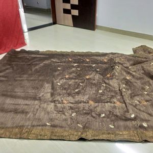 Brown Embroidery Saree