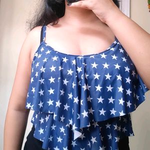 starry blue padded tankini swimwear top 𐙚