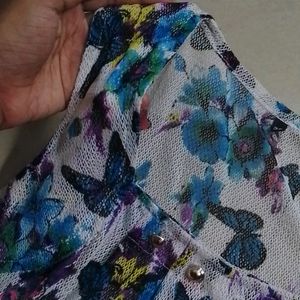 Multi Colour Butterflies Net Over Coat💜