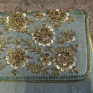 Embellished Work Sea Green Clutch