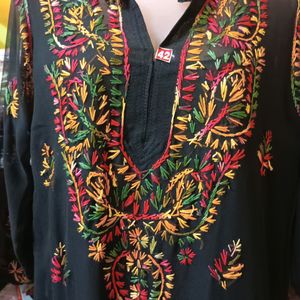 Black Multi Colored Chikankari Kurti Set