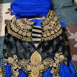 Navy Blue Long Gown With Dupatta