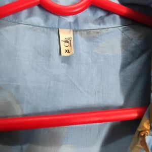 Sky Blue Long Kurta With Shirt Collar, Front Slit