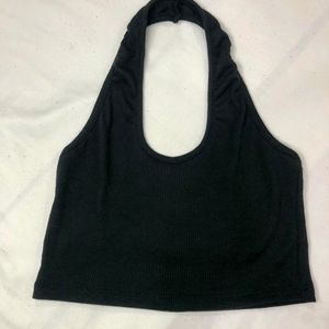 Halter Neck Ribbed Black Top