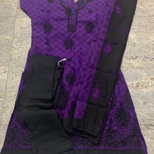 Midnight Violet Black Embroidered Kurta set