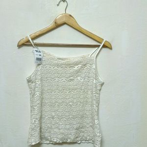 Trendy New Off White Shinny Tank Top For Women