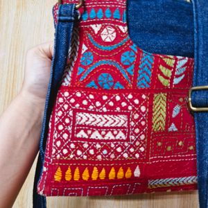 Denim Embroidered Sling Bag