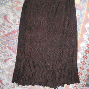 Embroidered Brown Midi Skirt