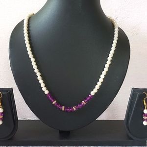 Violet Cream Beads Jewellery Set