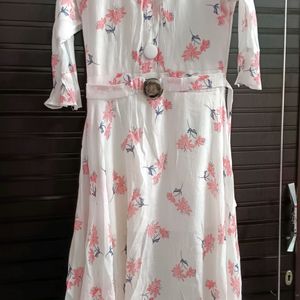 White Floral A-Line Dress