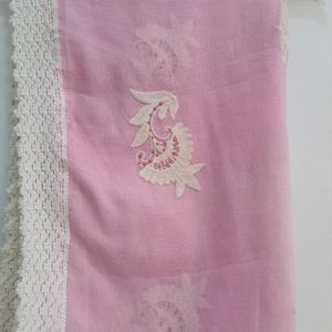 White Flower Work Pink Dupatta | Length 80 | Width