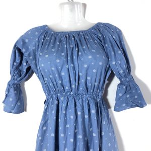 Blue Off Shoulder Floral Printed Dresses(Women’s)