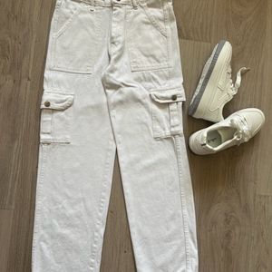 White Versatile Cargo Pants Ladies