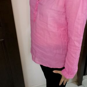 Zara Women Pink Cotton Full Sleeve Tunic Top