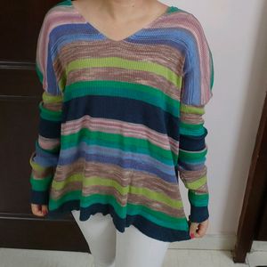 Women Multicolour Striped Oversized Sweater