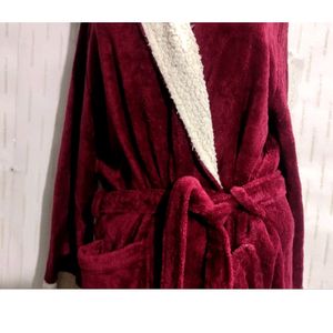 Soft Maroon Hoodie Bathrobe For women's