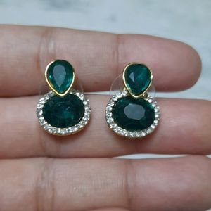 Dark Green with White Stones Studs