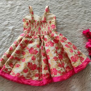 Cream Floral Designed Girls Frock