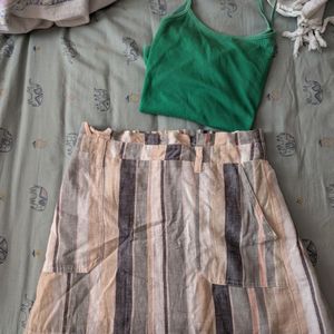 A Line Linen Striped Skirt