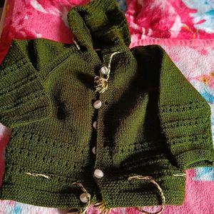 Baby Sweater With Attached Cap Nd Booties