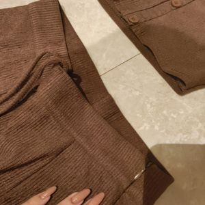 Brown Flared Pant And Top Co Ord Set