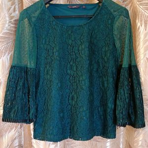 Lovely Dark Green Net Top With Lining