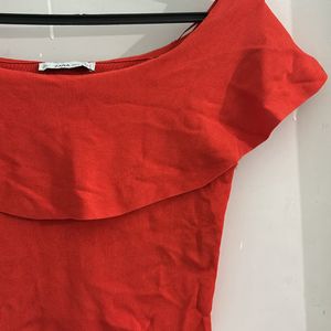 ZARA OFF SHOULDER CREPE TOP