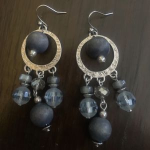 Light Weight Gray Earrings With Beads