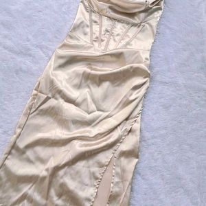 Urbanic New Beige Corset Slit Dress