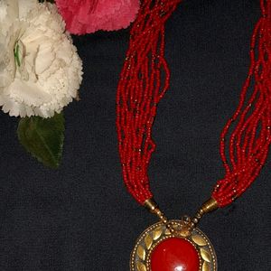 Red Kundan Beaded Necklace