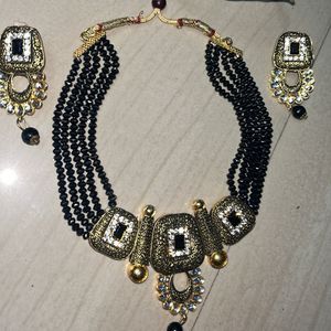 Beautiful Black And Golden Partywear Necklace