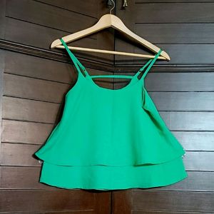 Ginger Solid Green Layered Spaghetti Top