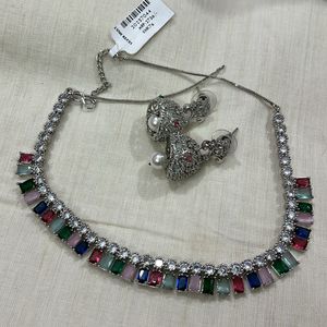 Multicolour Necklace Set With Jhumka