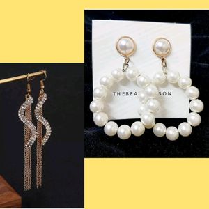 Pearl And S Shape Earrings Combo